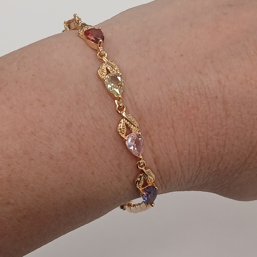 New 18k Goldplated Multi-Color Gemstone Forest Vine Bracelet - Picture 8 of 12